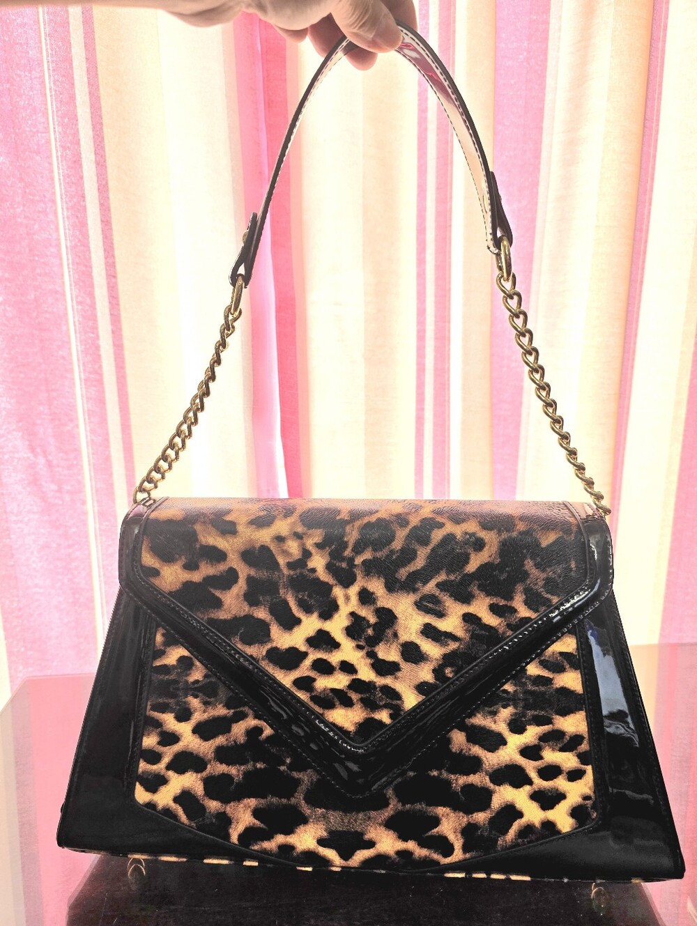 Like New Pinup Couture Leopard Print Shoulder Bag with Patent Leather Black Trim - Picture 1 of 7